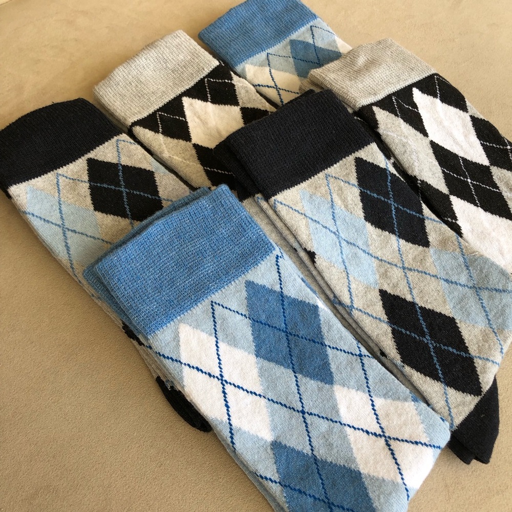 New 6 Pairs Argyle Patterned New Men's Socks - Blue, Black, Gray